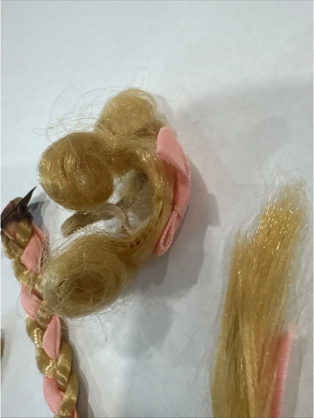 Vintage Barbie Hair Fair Long Blonde Braid with Pink Ribbon and Barrette Clip!